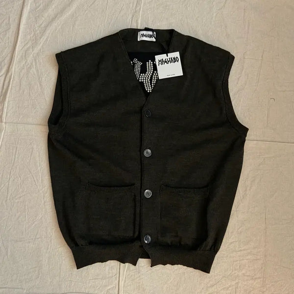 [BUNJANG] Mariano Grandpa Khaki Knit Vest (Size S) / (S) 마리아노 그랜드파 카키 니트 베스트