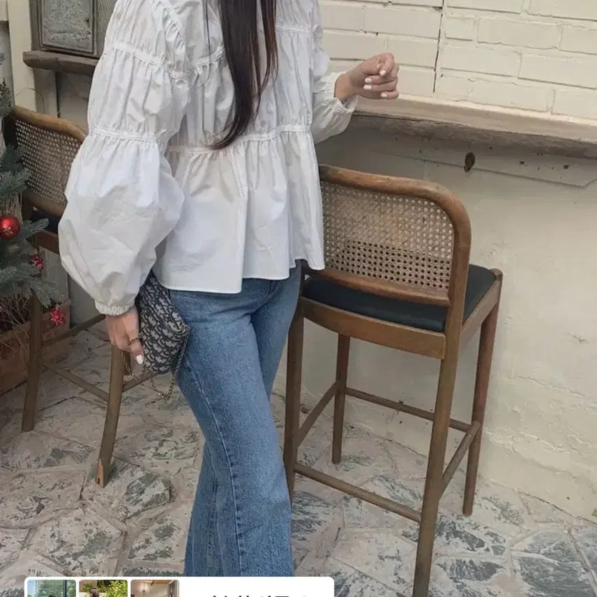 [BUNJANG] OFRANG White Cotton Shirring Puff Blouse / 오브랑 화이트 코튼 셔링 퍼프 블라우스