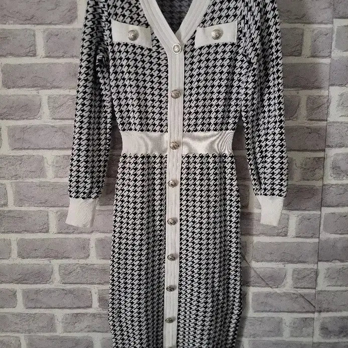 [BUNJANG] Houndstooth Check Knit Dress / 하운드 체크 니트원피스/알뜰한여우