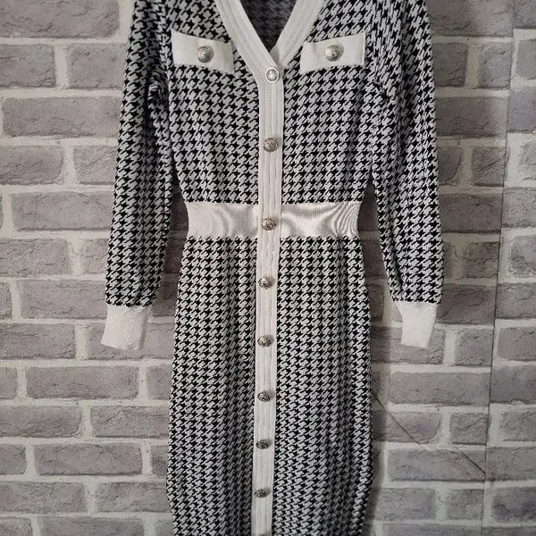 [BUNJANG] Houndstooth Check Knit Dress / 하운드 체크 니트원피스/알뜰한여우