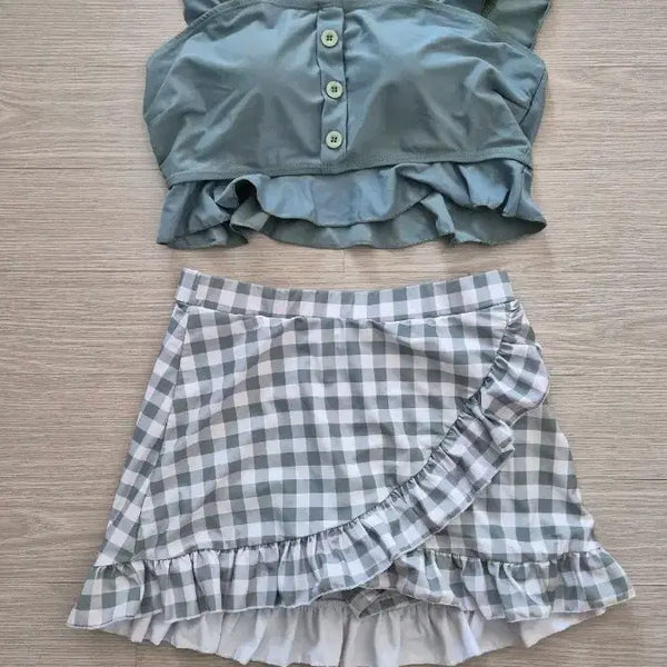 [BUNJANG] Women's Checkered Pattern Frill Bikini Swimsuit / 체크 패턴 프릴 여성 수영복 비키니