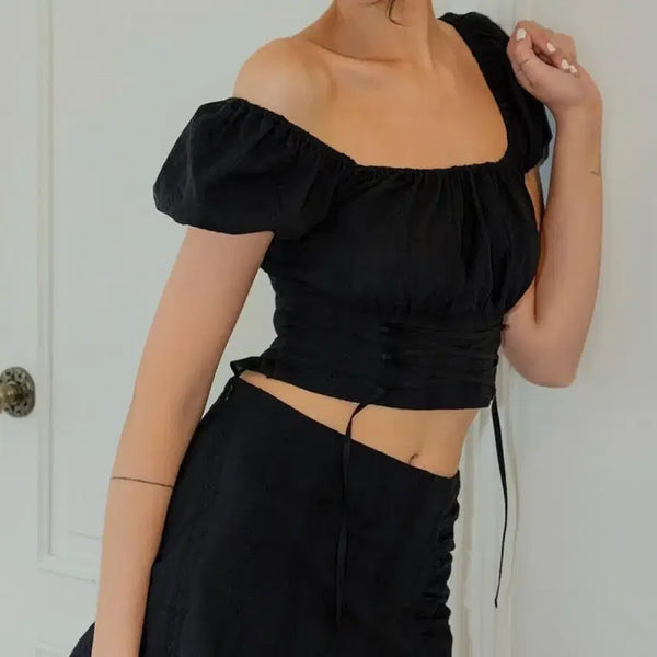 [BUNJANG] Not Your Rose Logi Corset Blouse Black / 낫유어로즈 로지 코르셋 블라우스 블랙
