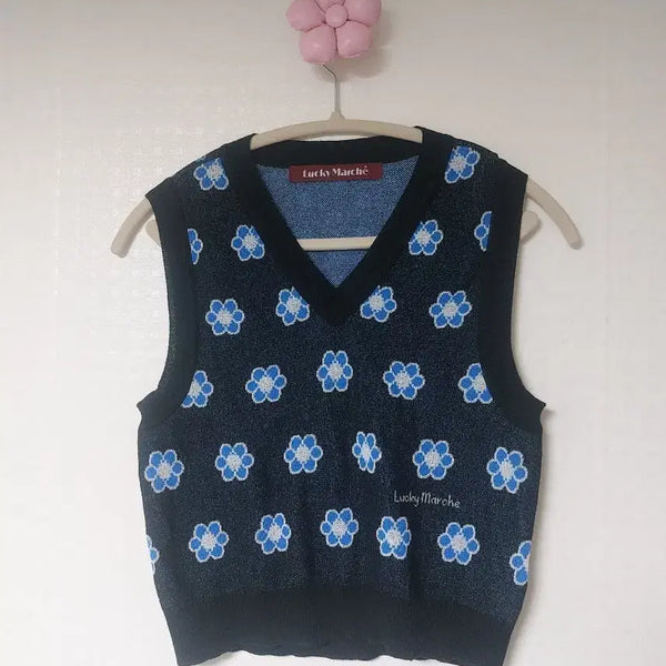 [BUNJANG] Lucky Marche Floral Knit Vest / 럭키마르쉐 꽃무늬 니트 베스트