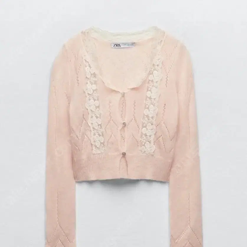 [BUNJANG] Zara Lace Pointelle Knit Cardigan and Top Set / 자라 레이스 포인텔 니트 탑 셋업