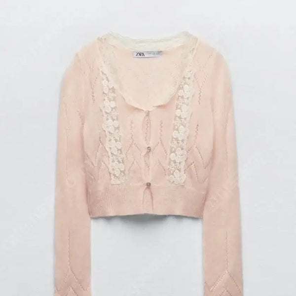 [BUNJANG] Zara Lace Pointelle Knit Cardigan and Top Set / 자라 레이스 포인텔 니트 탑 셋업
