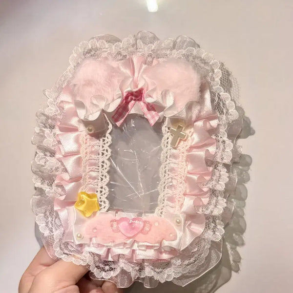 [BUNJANG] Handmade Pink & White Lace Photocard Holder Deco / 핑크 화이트 레이스 탑꾸 탑로더 꾸미기 핸드메이드 포카홀더