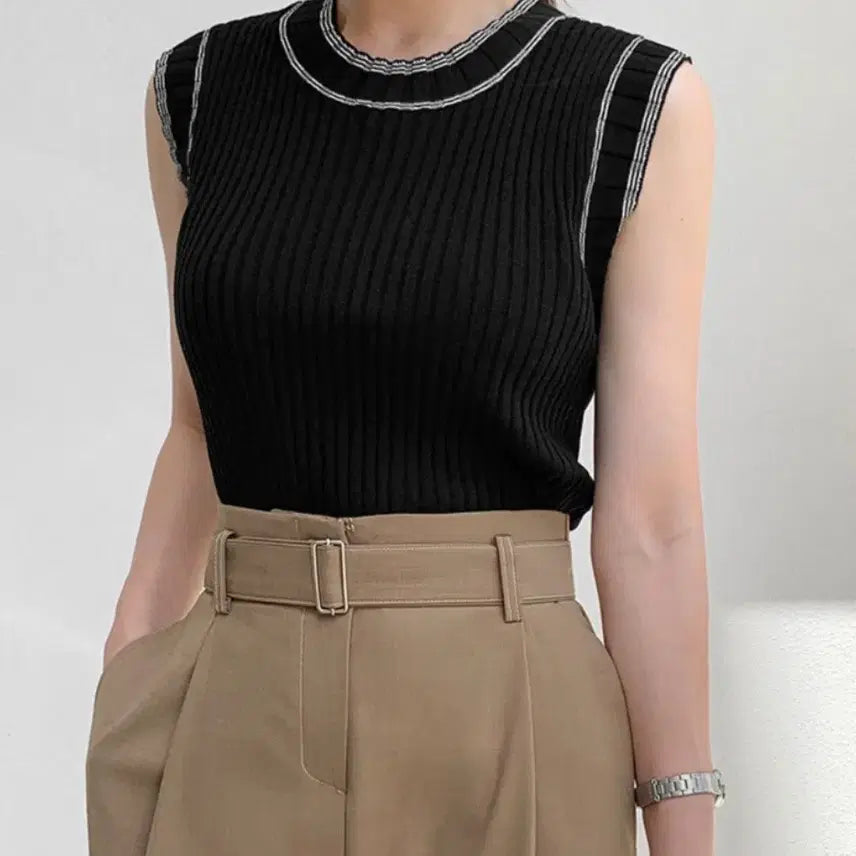 [BUNJANG] Colorblock Ribbed Knit Top / (새상품)배색 골지나지