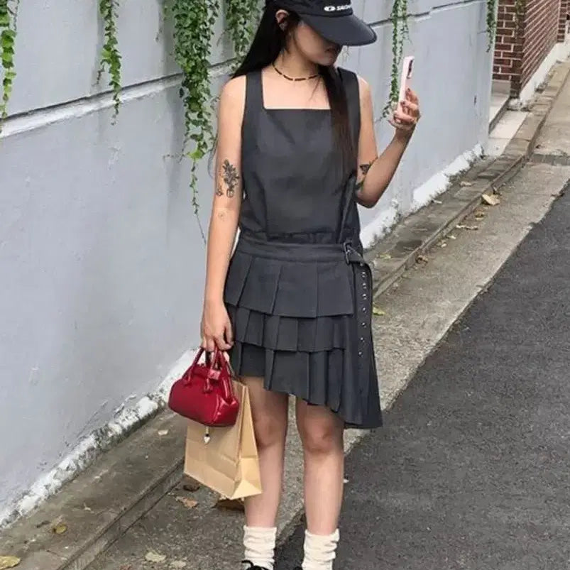 [BUNJANG] Cheom Diagonal Pleats Dress / 마지막가격) 첨 cheom 원피스 Diagonal Pleats Dress