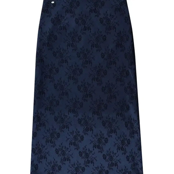 [BUNJANG] Fpalejade Flower Jacquard Satin Skirt Navy / 페일제이드 플라워 자카드 새틴 스커트 네이비