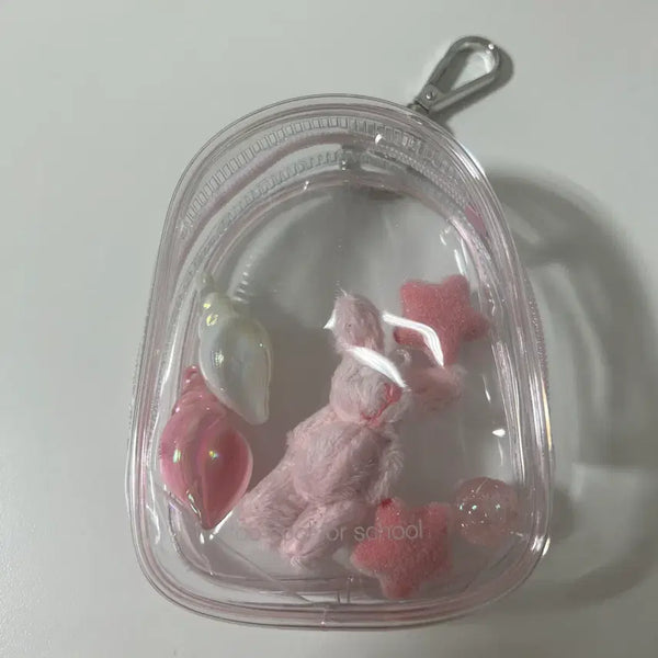[BUNJANG] Too Cool For School Transparent Pouch Keyring with Rabbit Charm / 투쿨포스쿨 투명 파우치 키링 토끼 인형