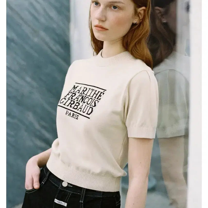 [BUNJANG] Marithe Francois Girbaud Classic Logo Short Sleeve Knit / 마리떼 클래식 로고 반팔 니트