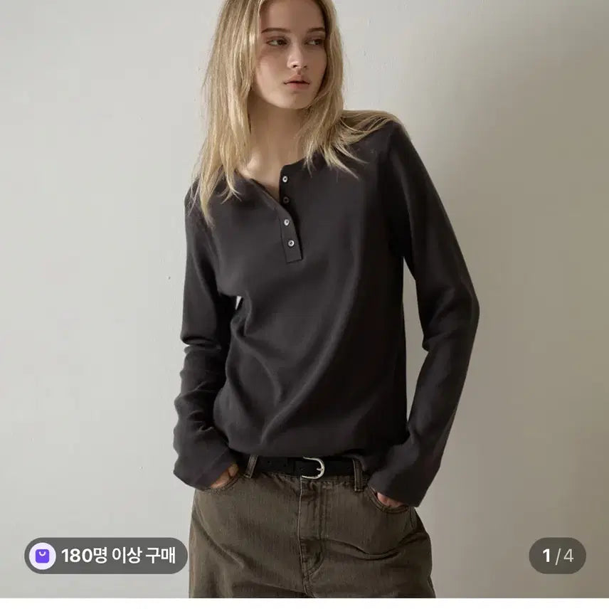 [BUNJANG] Facadepattern Washed Cotton Ribbed Henley Neck T-Shirt / 파사드패턴 헨리넥 워시드 코튼 립 티셔츠