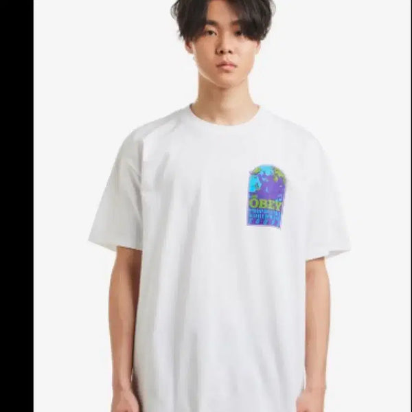 [BUNJANG] Obey White Earth Graphic T-Shirt / 오베이 반팔티 화이트 지구 그래픽