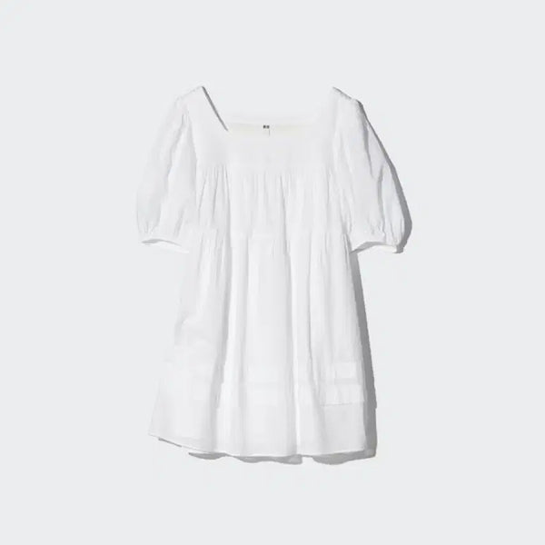 [BUNJANG] Uniqlo White Square Neck Puff Sleeve Mini Dress / 화이트 스퀘어넥 퍼프소매 미니 원피스 유니클로 베이비돌