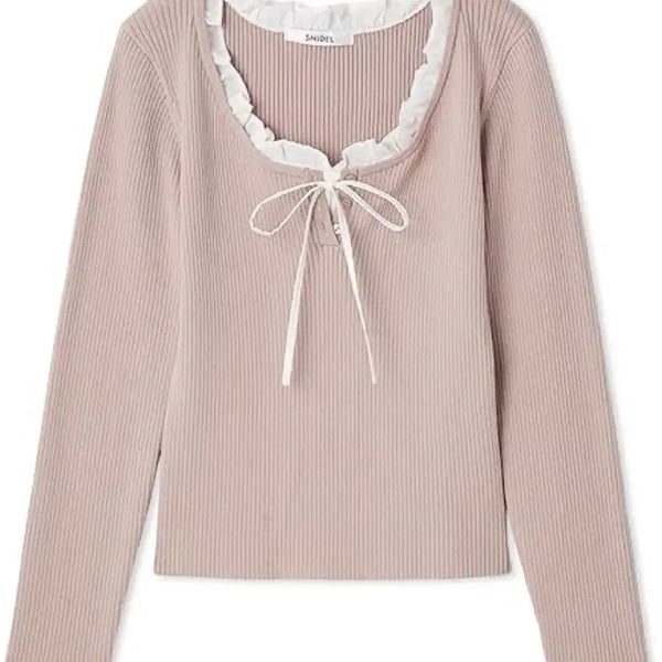 [BUNJANG] Snidel Sailor Ribbon Frill Knit Collar Light Pink / 스나이델 세일러 리본 프릴 넥 니트 카라 양산형 라이트핑크