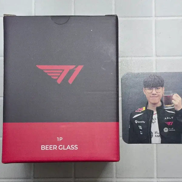 [BUNJANG] T1 Esports Beer Glass + 1 ONER Coaster Set / 티원 맥주잔 오너 코스터 세트 T1 Beer Glass + 1 ONER