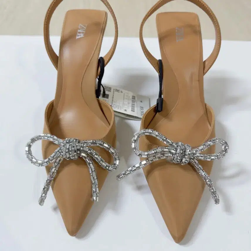 [BUNJANG] ZARA Ribbon Detail Mule Heels - Beige / 자라 뮬 힐 베이지 리본 장식