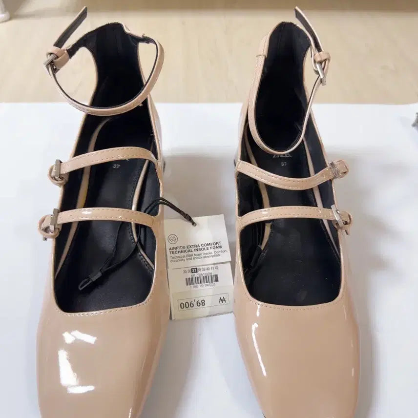[BUNJANG] ZARA Ankle Strap Flat Shoes Beige / 자라 앵클 스트랩 플랫 슈즈 베이지