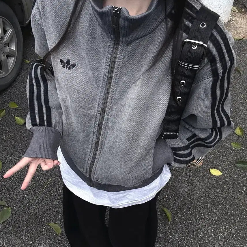 [BUNJANG] Adidas Washed Grey Denim Track Top Jersey Jacket / 아디다스 데님 트랙탑 져지 자켓 워시드그레이 S