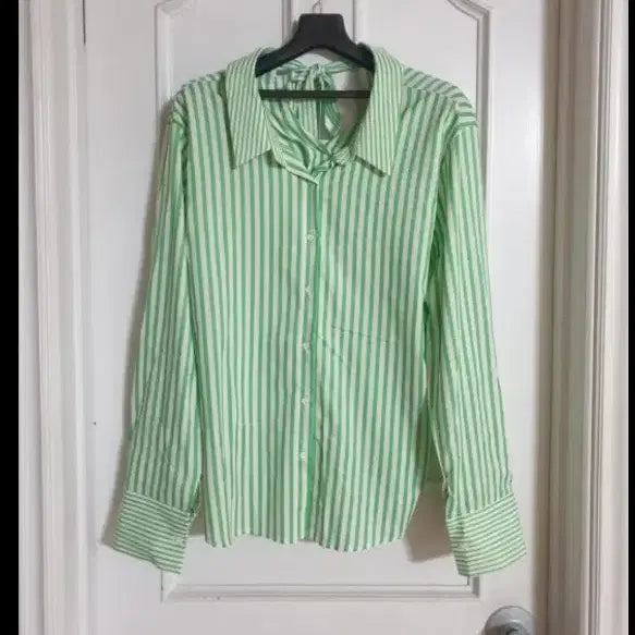 [BUNJANG] Green Stripe Shirt Blouse / 그린 스트라이프 셔츠 블라우스66