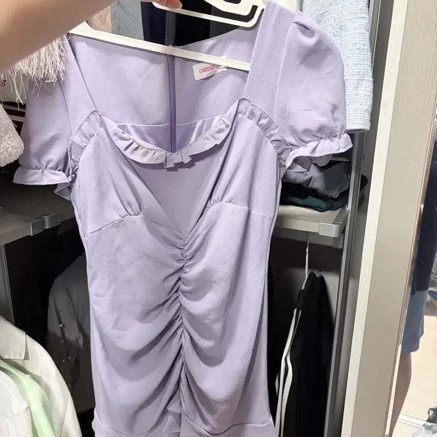[BUNJANG] Purple Short Sleeve Shirring Mini Dress / 교신가능 연보라 반팔셔링원피스