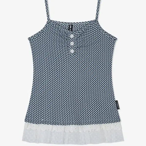 [BUNJANG] Ugly Shadow Check Lace Sleeveless (Navy) / 어글리쉐도우 체크 레이스 슬리브리스(네이비)