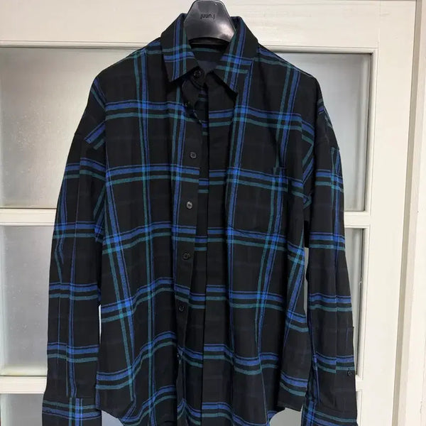 [BUNJANG] JUUN.J 22FW Blue Check Side Button Shirt / 준지 22FW 블루 체크 사이드 버튼 셔츠