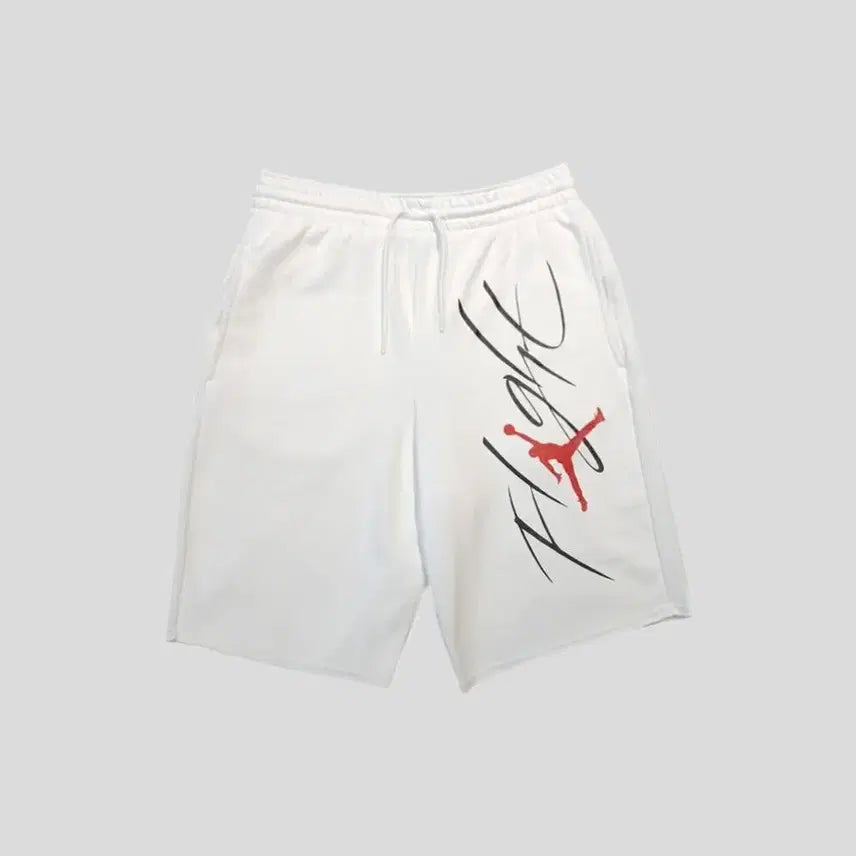 [BUNJANG] Nike Air Jordan Flight Jumpman Logo Sweat Shorts / 나이키 에어조던 화이트 플라이트 점프맨 로고프린팅 밴딩 스웻 반바지 하프팬츠 28-32