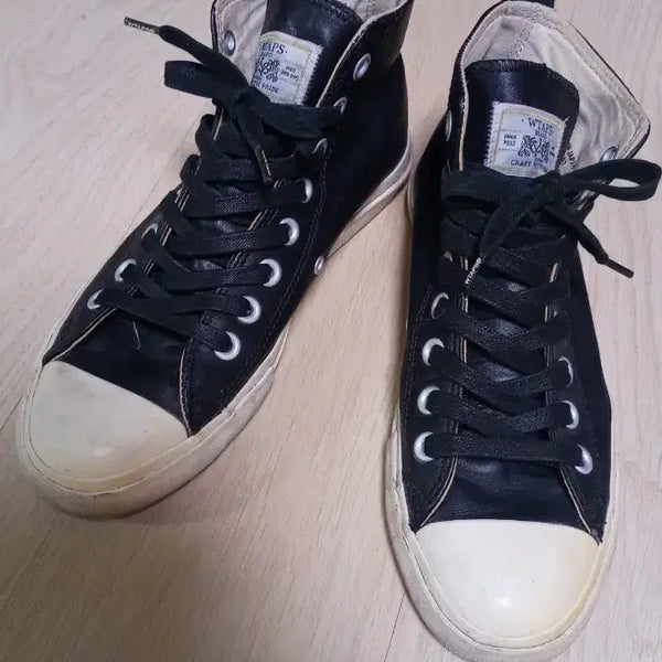 [BUNJANG] WTAPS Leather High-Top Sneakers Black / [정품] 더블탭스WTAPS  레더 하이탑 스니커즈 블랙 (250 사이즈)