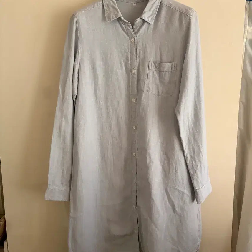 [BUNJANG] MUJI 100% Linen Long Shirt Dress / 무인양품MUJI 린넨100%롱셔츠 겸 원피스/55-66