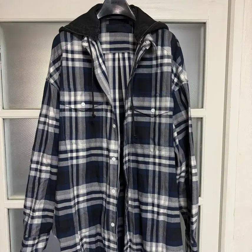 [BUNJANG] Juun.J 19FW Denim Hooded Check Outer Shirt / 준지 19FW 데님후드 체크 아우터 셔츠