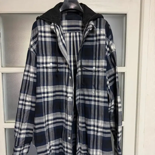 [BUNJANG] Juun.J 19FW Denim Hooded Check Outer Shirt / 준지 19FW 데님후드 체크 아우터 셔츠