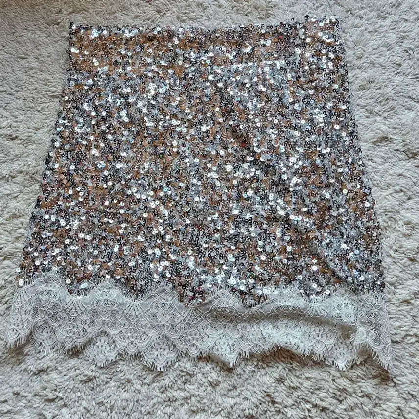 [BUNJANG] Sequin Lace Trimmed Dance Skirt / 스팽클 댄스복 치마