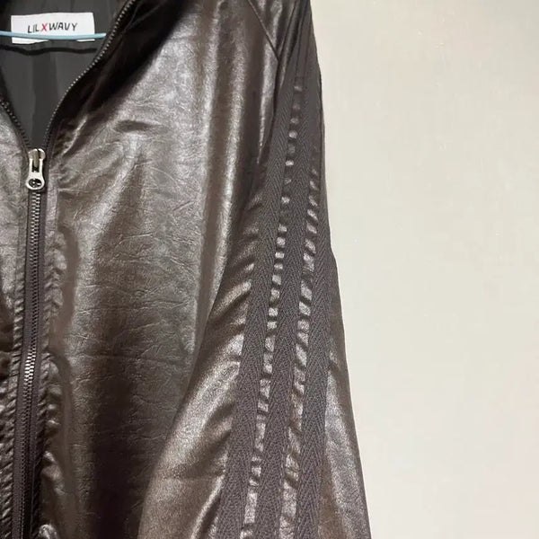 [BUNJANG] Leather Track Windbreaker Jumper Jacket - Brown / 새상품) 레자 레더 가죽 트랙 바람막이 점퍼 자켓 브라운