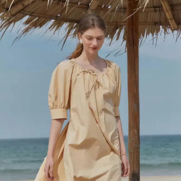 [BUNJANG] ON&ON Shirring Neck Volume Sleeve Dress / [새제품] 온앤온 셔링 넥 볼륨 슬리브 드레스 롱원피스