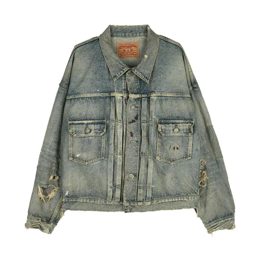 [BUNJANG] Saint Michael x Verbenne Damage Denim Jacket Blue M (23AW) / [M] 세인트 미카엘 x 베르베르진 데미지 데님 자켓 블루 - 23AW
