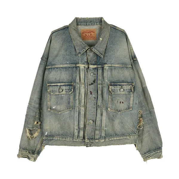 [BUNJANG] Saint Michael x Verbenne Damage Denim Jacket Blue M (23AW) / [M] 세인트 미카엘 x 베르베르진 데미지 데님 자켓 블루 - 23AW