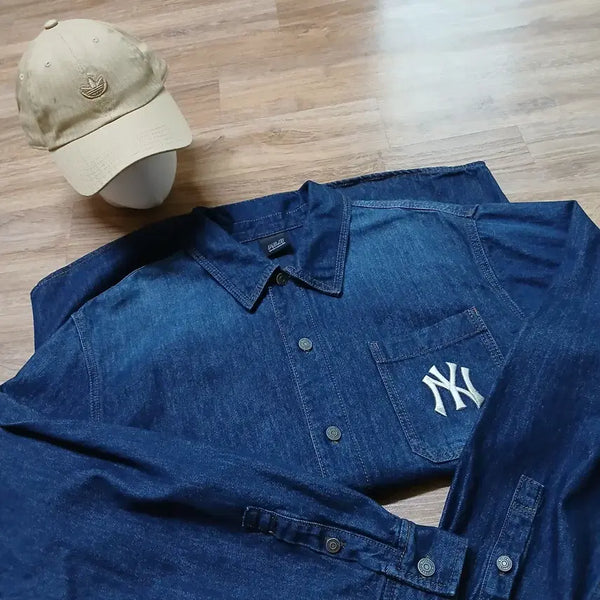 [BUNJANG] MLB Denim Oversized Shirt Jacket / MLB 엠엘비 데님 오버핏 청셔츠 남방 자켓
