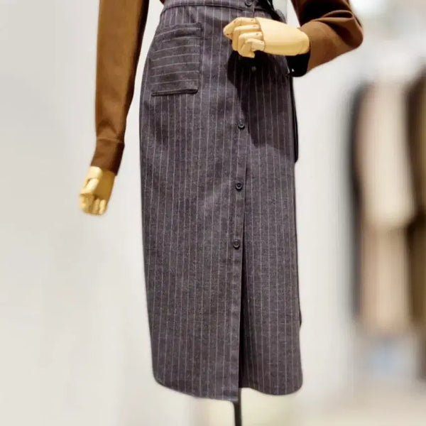 [BUNJANG] It Misha Wrap Button Stripe Skirt (Size S/55) / 새상품) 잇미샤 랩버튼 스트라이프 스커트 s(55)사이즈 인기품절
