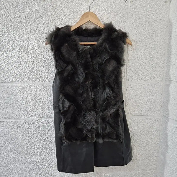 [BUNJANG] Sheepskin Leather Fox Fur Vest / 양가죽 폭스퍼 배색 베스트