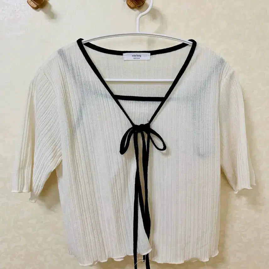 [BUNJANG] Ribbon Tie Sleeveless Cardigan Set - Ivory / 나시 가디건 세트