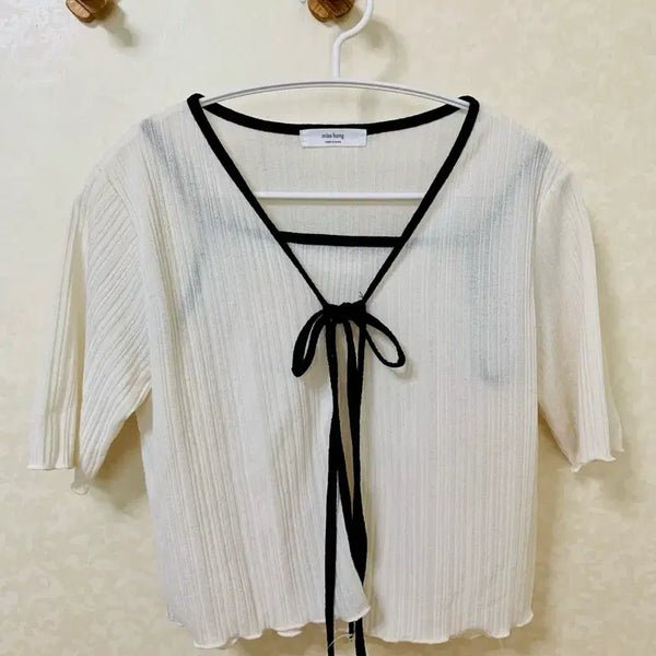 [BUNJANG] Ribbon Tie Sleeveless Cardigan Set - Ivory / 나시 가디건 세트