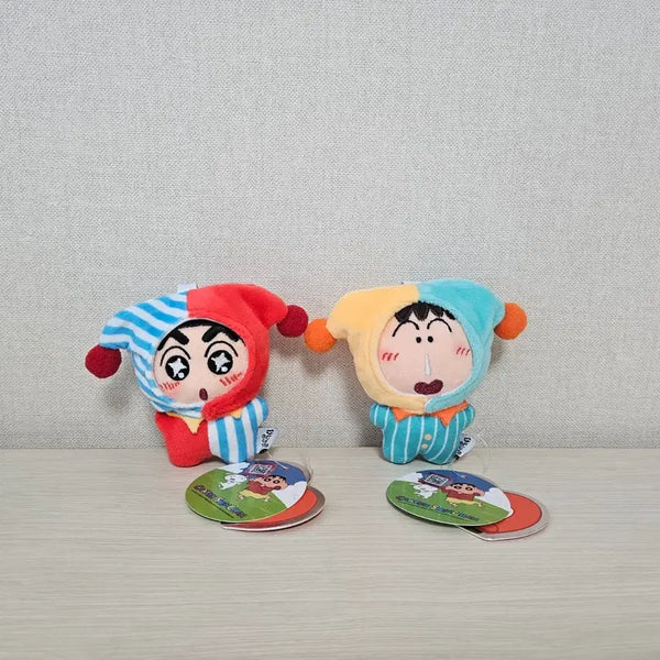 [BUNJANG] Crayon Shin-chan Pierrot (Shin-chan, Nene) Plush Bag Charm Keychain Set / 짱구는 못말려 삐에로 (짱구, 맹구) 인형 가방고리 키링