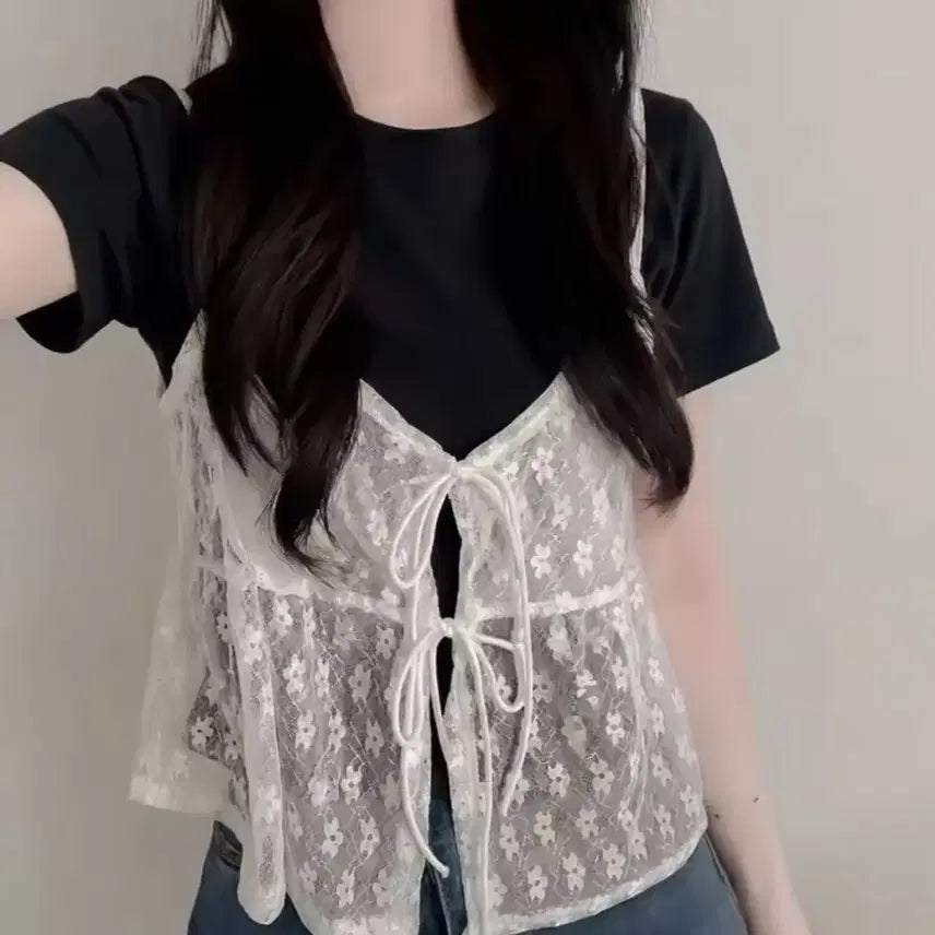 [BUNJANG] Basic Sleeveless T-Shirt Set Casual Vintage Y2K Style / 반팔 나시 세트 / 데일리 캐주얼 빈티지 러블리 데이트룩 y2k