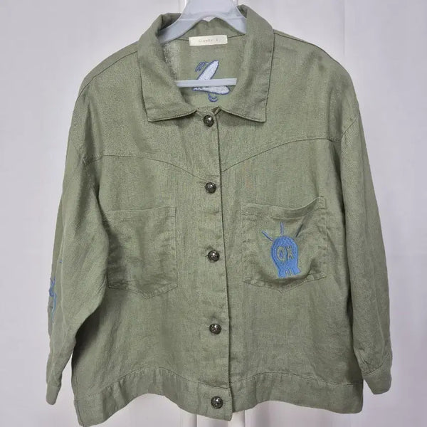 [BUNJANG] Grande-J Olive Embroidered Linen Jacket / Grande-J 올리브 자수 린넨자켓