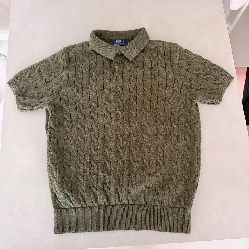 [BUNJANG] Polo Ralph Lauren Cable Knit Short Sleeve L Khaki / 폴로 케이블니트 반팔 L 카키