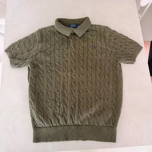 [BUNJANG] Polo Ralph Lauren Cable Knit Short Sleeve L Khaki / 폴로 케이블니트 반팔 L 카키