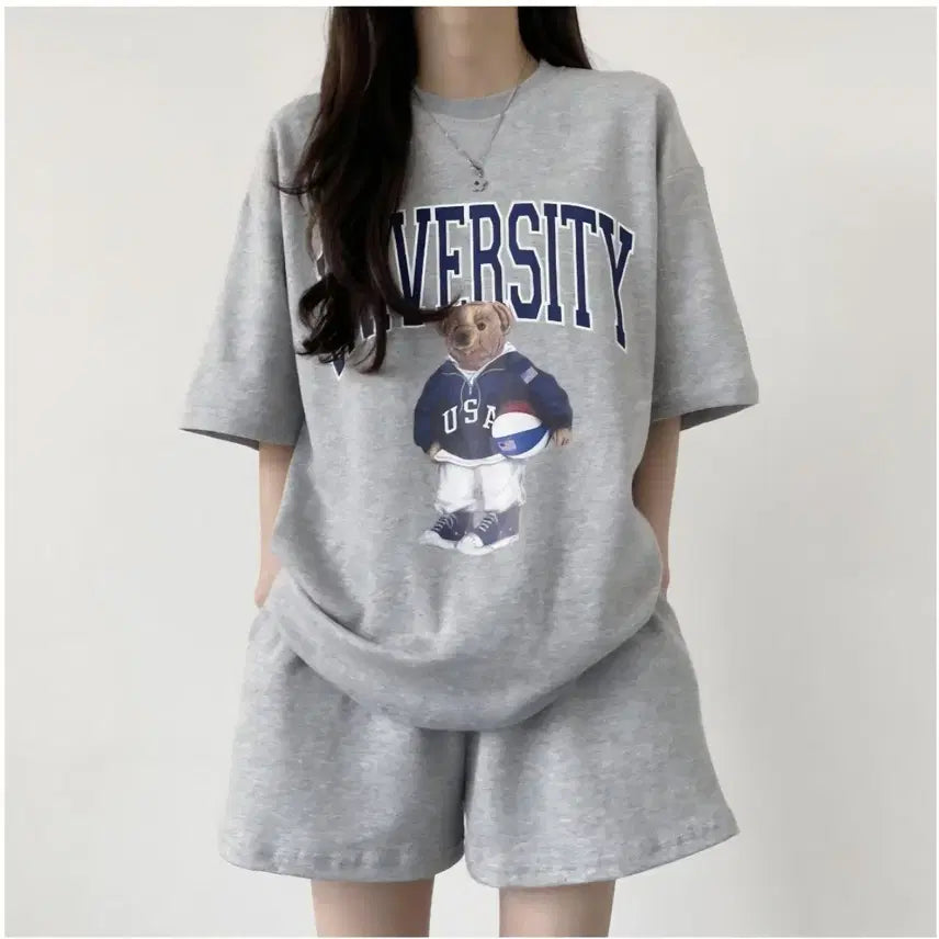 [BUNJANG] Bear Casual Training Short Sleeve Set / 캐주얼 트레이닝 반팔상하세트 (무료배송)