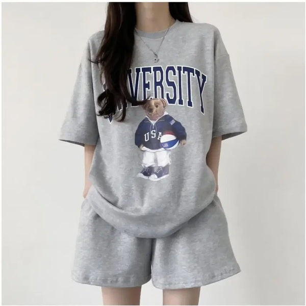 [BUNJANG] Bear Casual Training Short Sleeve Set / 캐주얼 트레이닝 반팔상하세트 (무료배송)