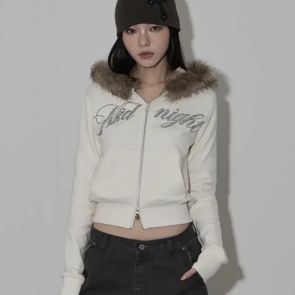 [BUNJANG] Midnight Move Per-trimming Hoodie Zip-up / 미드나잇무브 퍼트리밍 후드 집업 기모X
